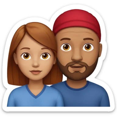 Couple. A bald man with brown beard and a girl with light skin dark yellowish brown auburn hair. sticker