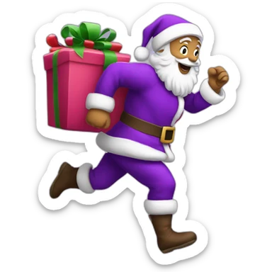 Santa Claus dressed in purple running to deliver presents sticker