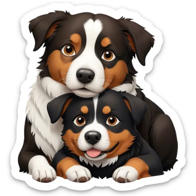 A Border Collie and a Rottweiler snuggling together. sticker