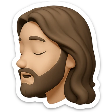 Edit the image to depict Jesus head in side profile view with closed eyes, looking relaxed and content. The style should resemble Apple emoji style with a 3D look and soft shading, on a transparent background. sticker