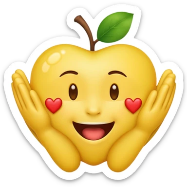 Apple-style emoji with a round yellow face, mouth exactly like 😁 (big smile with teeth), hands like 🤗 (open forward), and three hearts like 🥰 in the same position. sticker