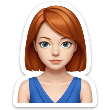 Emma Stone, orange brown hair, blue dress sticker