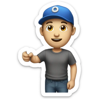 Stand Up actor white skin with a microphone in the hand in a cap  sticker