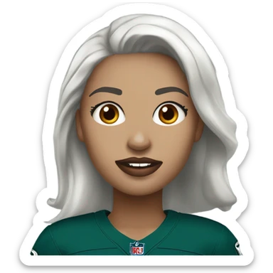  White skin female dark hair red lips wearing Philadelphia Eagles jersey sticker