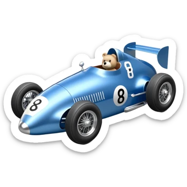  Metallic blue and lightly chrome Antique-looking  kid-sized race car for teddy bear with custom aero body and rear wing  sticker