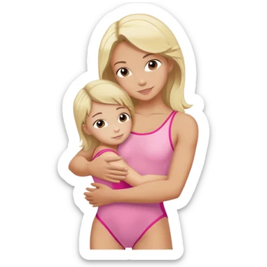 brunette trainer hugs a blonde child in a pink leotard ою в рожевому трико  sticker