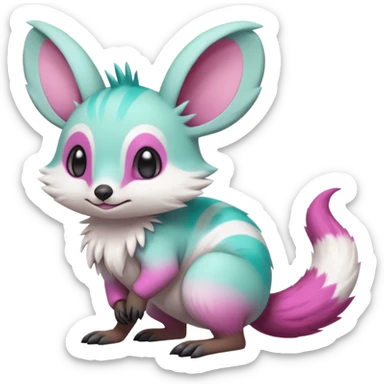 Green-Cyan-Magenta-gradients Minccino-Emolga-Numbat-Sergal-fusion-hybrid-animal-creature, full body sticker