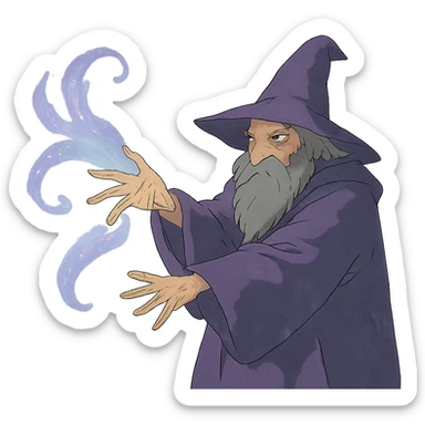mysterious purple wizard casting a spell sticker