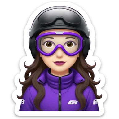 dark purple snowmobile, me Sitting on snowmobile goggles and helmet not covering my face brown eyes long wavy hair white skin dark purple formula 1995 snowmobile change sled color dark purple and white not yellow Snowmobile helmet and goggles, not on my face pants black no glasses on my face sticker
