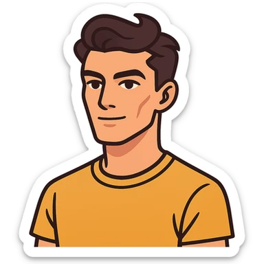 flat toon style sigmaboy with confident and calm expression, kind eyes, pronounced cheekbones sticker