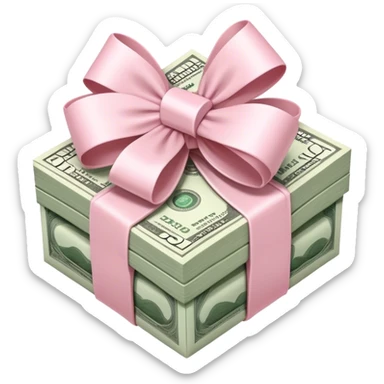 stack of money wrapped ina light pink bow sticker