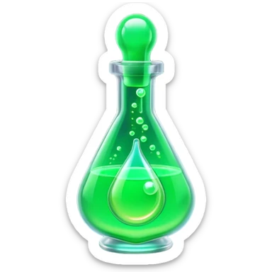 Clash of Clans aesthetic: Cinematic Playful Sci-fi green health pack Emoji, rendered in a 3D vector-style similar to standard emojis with minimal shading and bold, simplified shapes. A compact, futuristic vial with a glowing neon liquid and sleek contours, softly glowing with a healing cosmic charm. Simplified yet unmistakably iconic, highly detailed and consistent, glowing with a soft radiant glow and high shine. Stylized with a touch of futuristic alchemy and a soft glowing outline, capturing the essence of a vital energy elixir with a playful, interstellar spirit! sticker