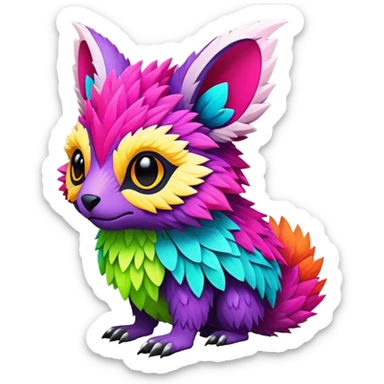 lush warm-colored modern colorful neon-colored Fakémon-Trico-creature sticker