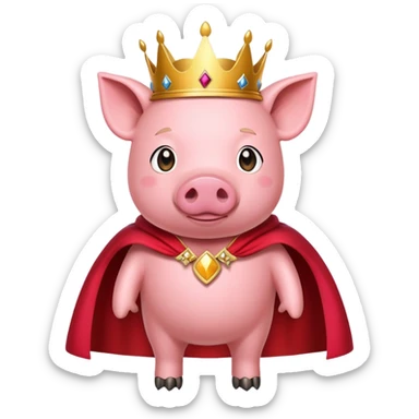 Pink pig with a golden crown and royal red cape, Technoblade character sticker