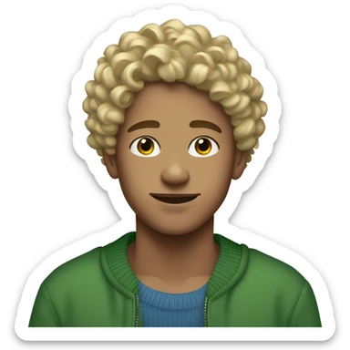 Teen boy short curly blonde hair blue tips green sweater  sticker