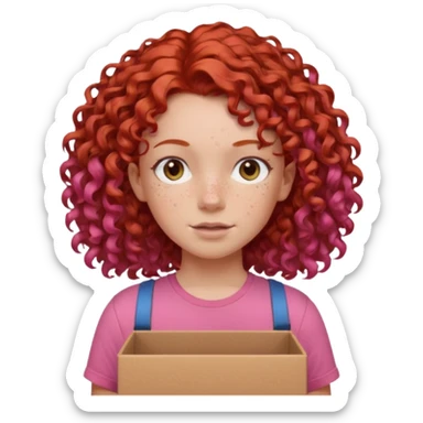 box carrier curly red haired pink tshirt girl  sticker