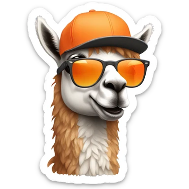 a cool llama wearing a orange hat and rayban shades sticker