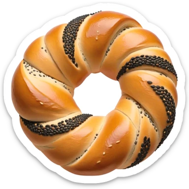 Cinematic Realistic Simit twisted Turkish bread in poppy seeds sticker