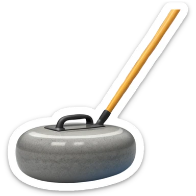 An icon showing a detailed close-up of a curling stone sliding across the ice, with a broom in motion beside it. The background features an indoor stadium with cheering spectators on the stands. Transparent background captures the strategy and focus of curling. sticker