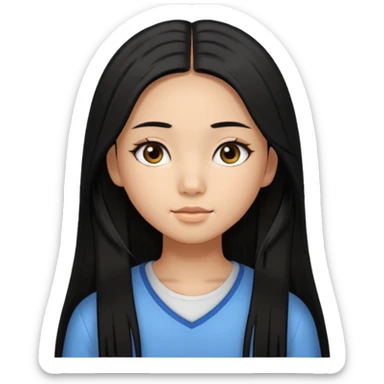 a tan chinese-american 15 year old girl with middle part long straight black hair down to her chest.eyelashes  sticker