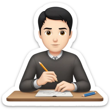 white man with black hair drawing at a table sticker