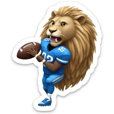 Blue lion biting an American football sticker