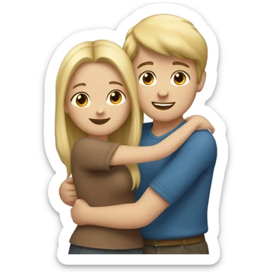 Blonde girl hugging a brown hair boy sticker
