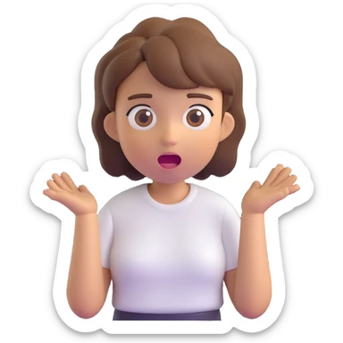 3D emoji style character with short tousled brown hair, surprised expression, light skin, white shirt sticker