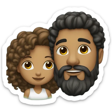Brown man with a smooth black hair cut fade and a black beard kissing a White woman with long brown curly hair sticker
