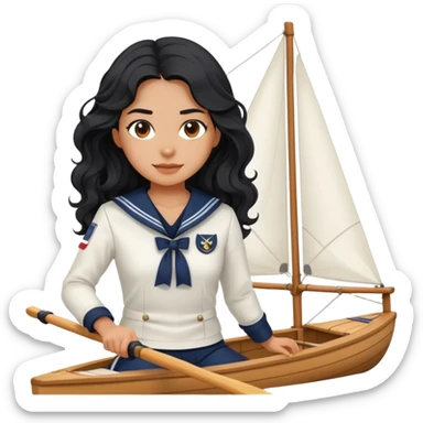 black long wavy hair girl rowing as a professional sailor sticker