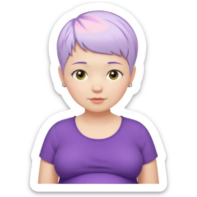 pregnant woman with purple shirt and short pixie cut WHITE hair. only show head, nech and abdomen sticker