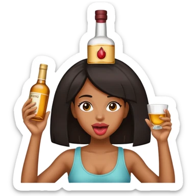 black girl holding a liquor bottle on top of her head with her tongue sticking out sticker
