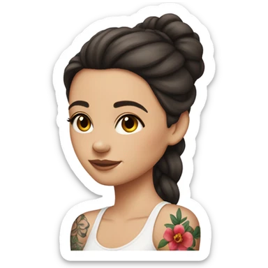 A brunette white girl with flower tattoos on her arms  sticker