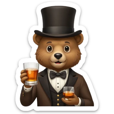 gay bear head in a top hat with a whiskey sticker