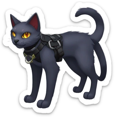 cool edgy fantasy dark-shadow-themed animal vampiric cat hybrid Fakemon  with a harness and collar full body sticker