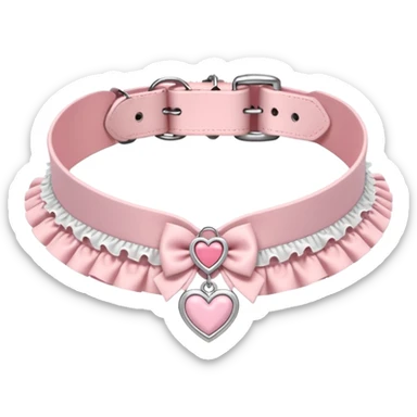 Pastel-baby-rose-pink Lolita-styled aesthetic cute kawaii choker-collar-necklace adorned with with white frills, roses, and heart pattern fabric  sticker