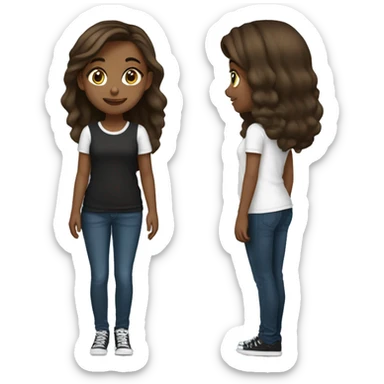  brown hair lil' brown skin teen girl skinny tall 15 years old emoji black long tshirt  sticker