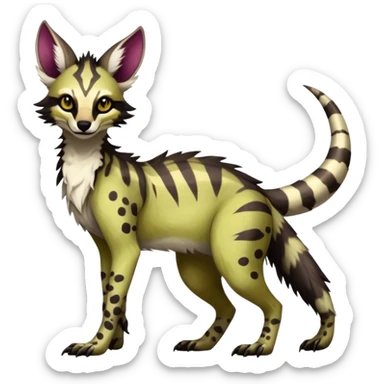 Feral Rare Fantasy dark vibrant Vernid-Sergal-Genet-species-animal-creature-hybrid by LiLaiRa, random markings, tufted ears, full body, 4 legs sticker