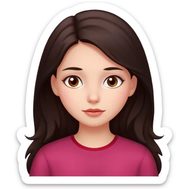 An emoji featuring a girl with dark brown long hair, brown eyes, light pinkish skin, red cheeks sticker