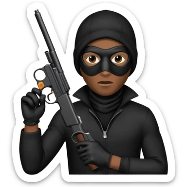 A black male in a robber mask with a gun sticker