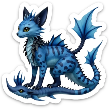 Epic complex abyssal fantasy swampy glorious detailed dark dusky gloomy deep gothic gloomy cobalt-blue-abyss-blue-black-greyish, realistic Fakémon-Sprigatito-Floragato-Meowscarada-Vaporeon-Salandit-Trico-Sergal-Serval-Vernid-creature (full body) with fins, shiny sparkly, iridescent sticker