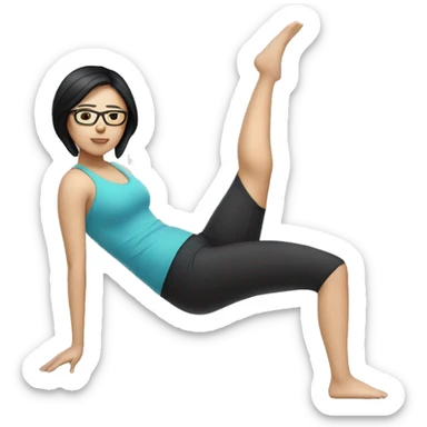Chinese woman with glasses and black medium hair doing pilates sticker