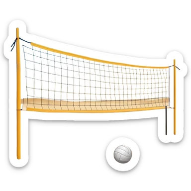 A close-up volleyball net with a ball hovering above it, set against the backdrop of a sandy volleyball court. The scene highlights the tension of an impending play, with the court lines clearly visible and a bright, sunny atmosphere surrounding the action. sticker
