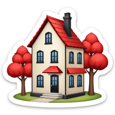 a house with Tall crooked building with red roof.

 sticker