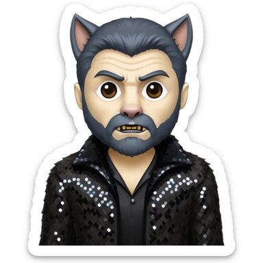 The Wolf Man from Universal Monsters with dark brown fur, black sequin outfit sticker