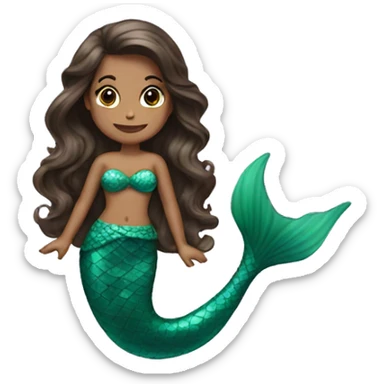 wavy hair brunette mermaid with green tail  sticker