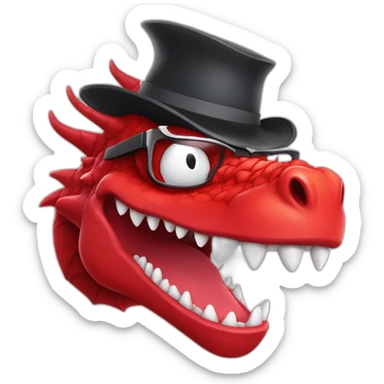 Crazy funny red dragon head with human white teeth and beautiful smile wearing glasses and hat sticker