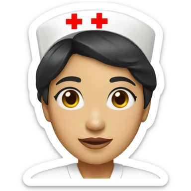 short black hair female nurse with red cross sign hat yellow skin tone sticker