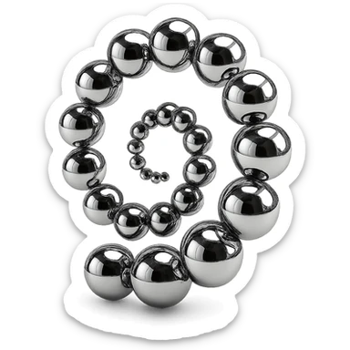 group of chrome spheres forming a spiral, highly reflective and metallic sticker