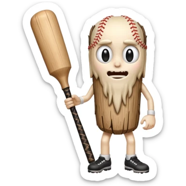 creepy long stump character with arms and legs holding a baseball bat exaggerated facial features unsettling vibe inspired by the uploaded image emoji style sticker